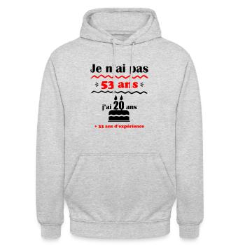 pas 53 ans,idée cadeau anniversaire 53 ans - Sweat-shirt à capuche unisexe - gris clair chiné - Devant - Alina (178cm) & Michal (187cm)