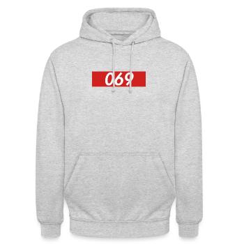 069 | Frankfurt Design | Weiß - Unisex Hoodie - Hellgrau meliert - Vorne - Alina (178cm) & Michal (187cm)
