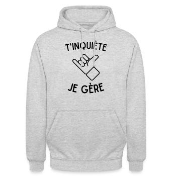 T'inquiète, je gère - Sweat-shirt à capuche unisexe - gris clair chiné - Devant - Alina (178cm) & Michal (187cm)