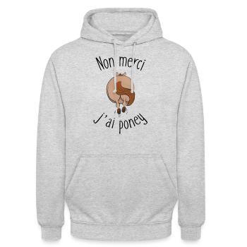 Non merci j'ai poney - Sweat-shirt à capuche unisexe - gris clair chiné - Devant - Alina (178cm) & Michal (187cm)