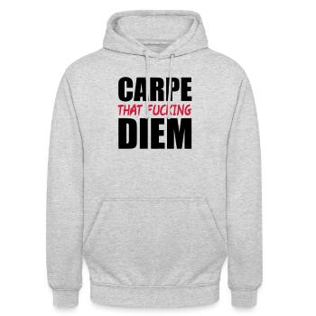 Carpe That Fucking Diem - Sweat-shirt à capuche unisexe - gris clair chiné - Devant - Alina (178cm) & Michal (187cm)