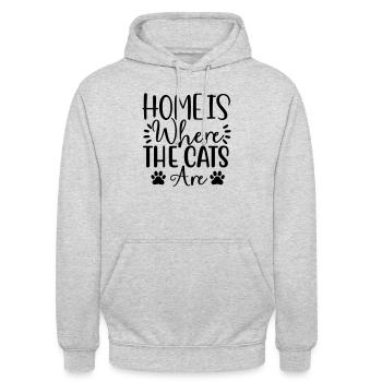 la maison est l’endroit où se trouvent les chats - Sweat-shirt à capuche unisexe - gris clair chiné - Devant - Alina (178cm) & Michal (187cm)