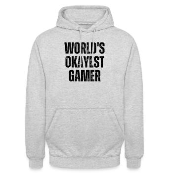 Der okayste Gamer der Welt Lustiger Gamer Gaming Zitat - Unisex Hoodie - Hellgrau meliert - Vorne - Alina (178cm) & Michal (187cm)