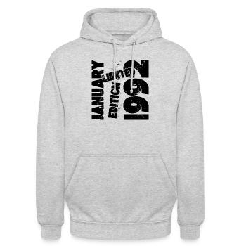 JANUAR 1992 LIMITIERTE AUFLAGE - Unisex Hoodie - Hellgrau meliert - Vorne - Alina (178cm) & Michal (187cm)