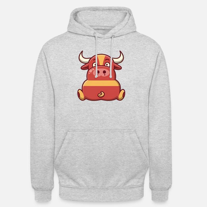 dessin animé mignon drôle taureau espagnol drapeau espagne couleurs - Sweat-shirt à capuche unisexe - gris clair chiné