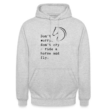 Ne vous inquiétez pas, ne pleurez pas, montez un t-shirt à cheval et mouche - Sweat-shirt à capuche unisexe - gris clair chiné - Devant - Alina (178cm) & Michal (187cm)