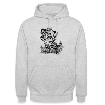 Süsser kleiner Tiger mit putzigem Streifenmuster - Unisex Hoodie - Hellgrau meliert - Vorne - Alina (178cm) & Michal (187cm)