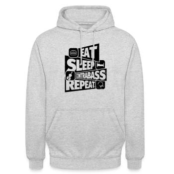 Kontrabass lustiger Spruch: Eat, Sleep, Contrabass - Unisex Hoodie - Hellgrau meliert - Vorne - Alina (178cm) & Michal (187cm)
