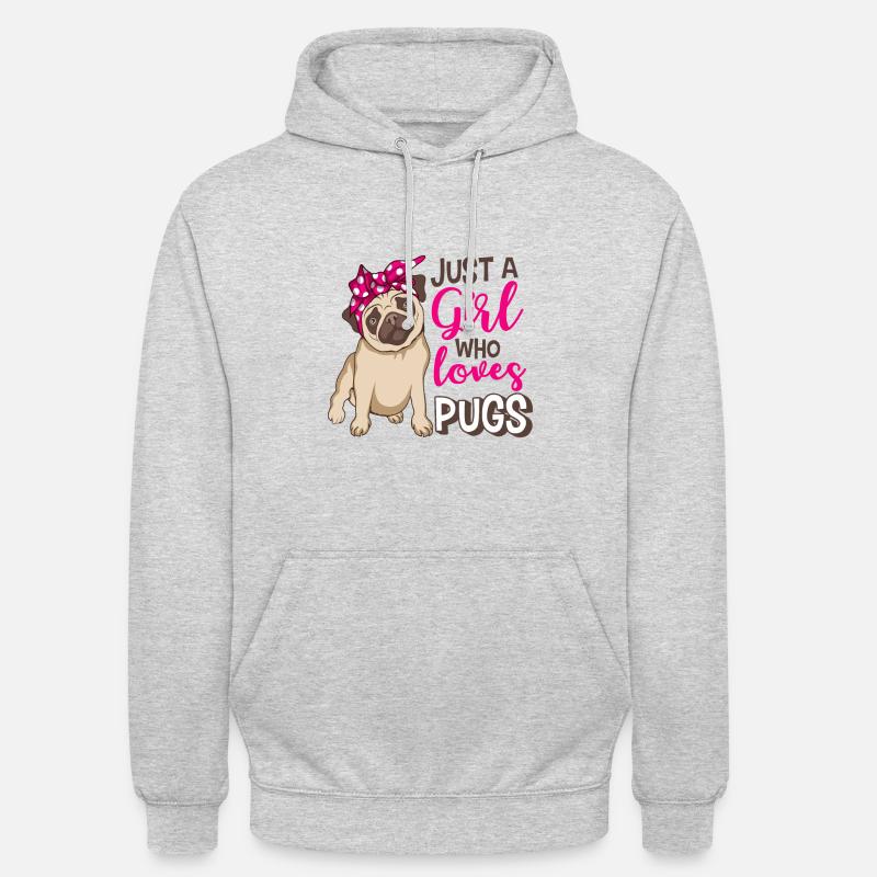 Pug Mops Mädchen - Unisex Hoodie - Hellgrau meliert