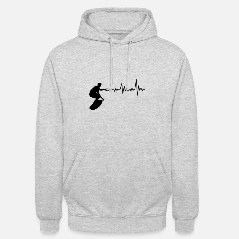 Battement de coeur de wakeboard - Sweat-shirt à capuche unisexe - gris clair chiné