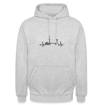 Berlin Herzschlag - Unisex Hoodie - Hellgrau meliert - Vorne - Alina (178cm) & Michal (187cm)