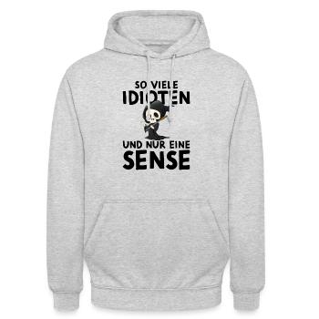So Viele Idioten Und Nur Eine Sense - Unisex Hoodie - Hellgrau meliert - Vorne - Alina (178cm) & Michal (187cm)