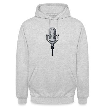 Mikrofon in Pixel Art - Unisex Hoodie - Hellgrau meliert - Vorne - Alina (178cm) & Michal (187cm)