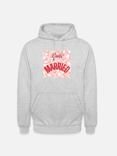 JUST MARRIED,VIVE LES MARIES,EVJF,SAINT VALENTIN - Sweat-shirt à capuche unisexe - gris clair chiné