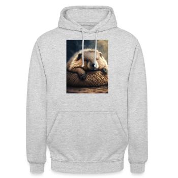 Niedliche Tiere im Winterschlaf – Murmeltier - Unisex Hoodie - Hellgrau meliert - Vorne - Alina (178cm) & Michal (187cm)