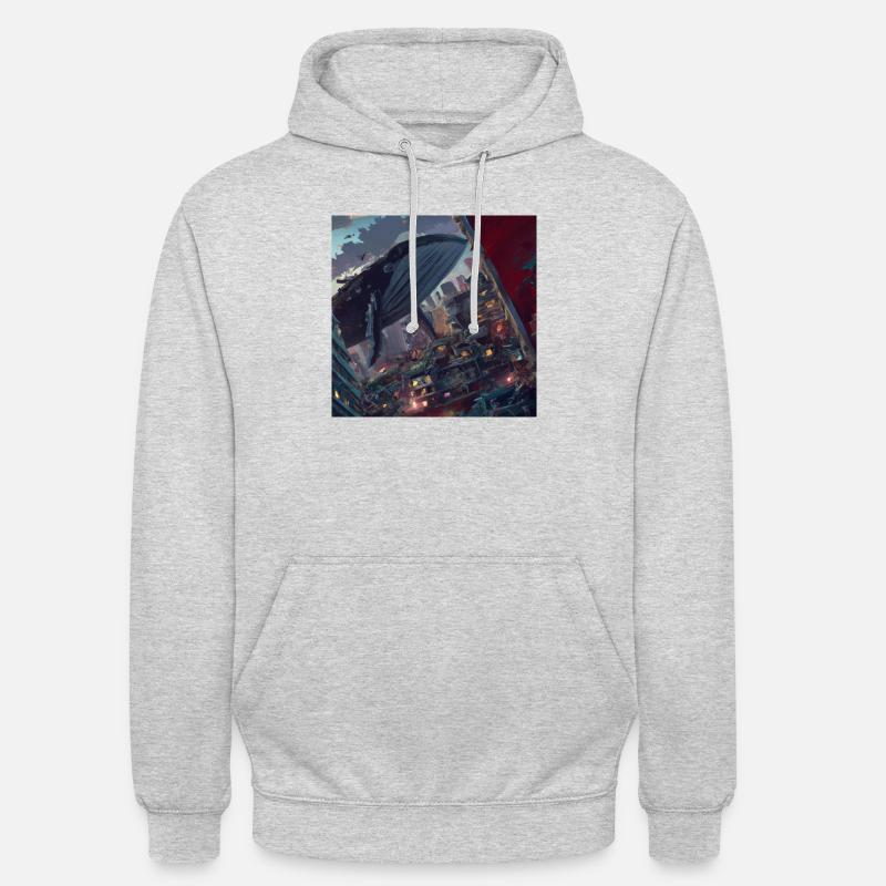 Baleine flottant dans la ville - Sweat-shirt à capuche unisexe - gris clair chiné