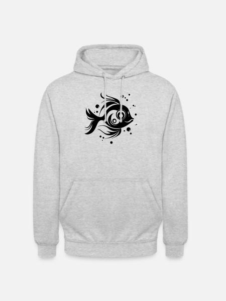 Sød fisk svømmer i havet - illustration - Hættetrøje unisex - lysegrå meleret
