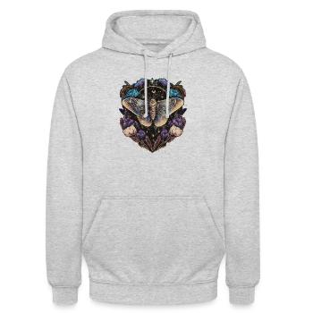 Motte, Nachtfalter, Blumen, Mond, Gothic, Wicca - Unisex Hoodie - Hellgrau meliert - Vorne - Alina (178cm) & Michal (187cm)