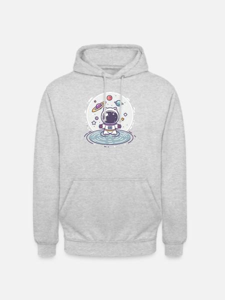 cat astronaut, galaxy cat - Unisex Hoodie - Hellgrau meliert