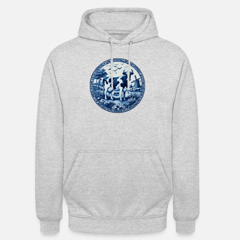 Niebieska krowa z Delft - Bluza z kapturem typu unisex - jasnoszary melanż