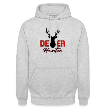 Cerf chasseur de cerfs - Sweat-shirt à capuche unisexe - gris clair chiné - Devant - Alina (178cm) & Michal (187cm)