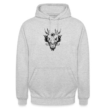Tête de dragon noir, logo dragon - Sweat-shirt à capuche unisexe - gris clair chiné - Devant - Alina (178cm) & Michal (187cm)