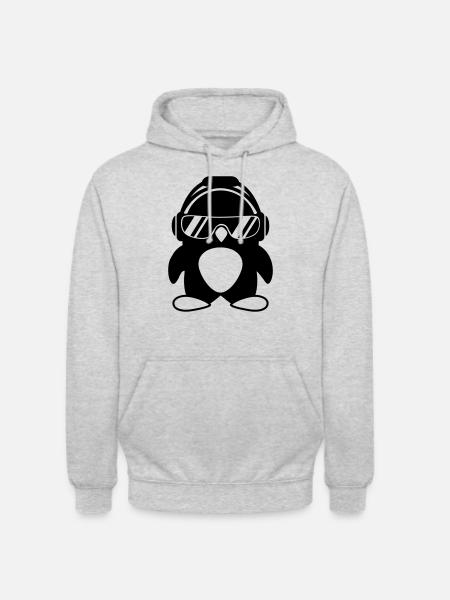 Pinguin mit Kopfhörer - Unisex Hoodie - Hellgrau meliert