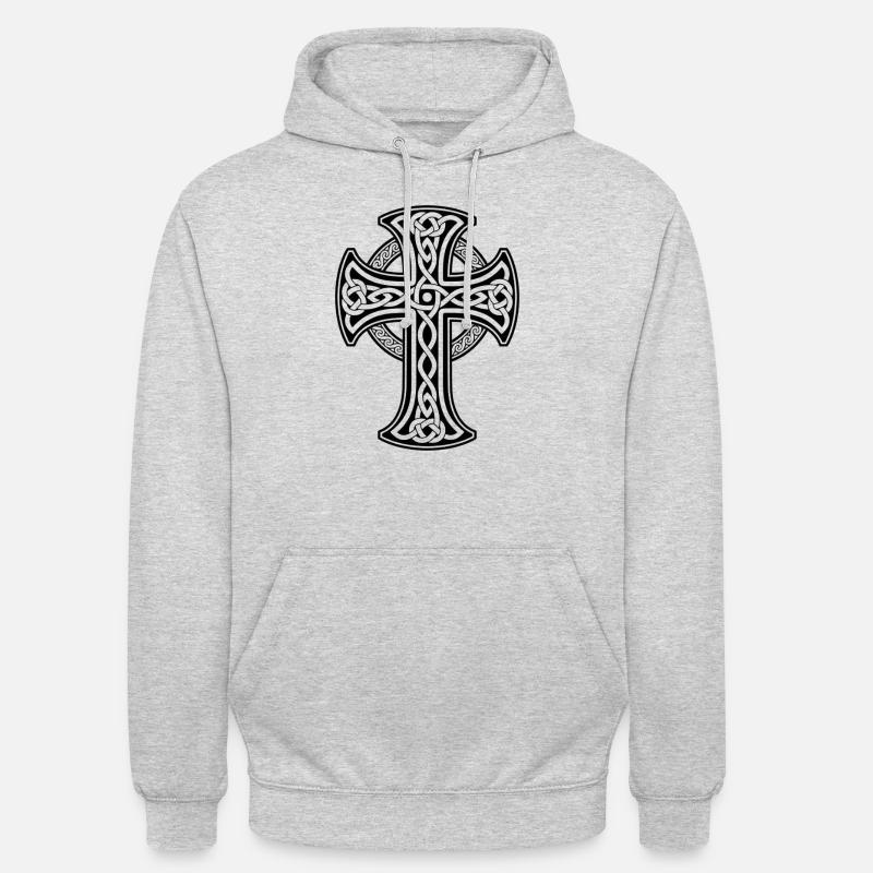 Black Celtic cross with circular braid - Unisex Hoodie - light heather grey