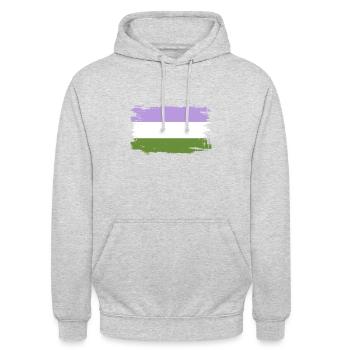 Genderqueere Pride-Flagge - Unisex Hoodie - Hellgrau meliert - Vorne - Alina (178cm) & Michal (187cm)