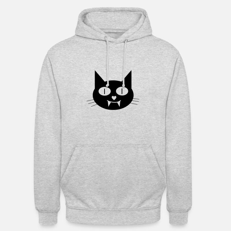 Halloween Vampir-Katze mit Eckzähnen - Unisex Hoodie - Hellgrau meliert