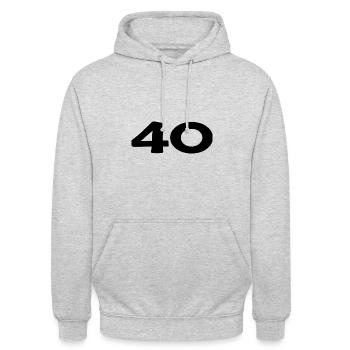 40. 40 ANS. 40e ANNIVERSAIRE. ANNIVERSAIRE 40 ANS. - Sweat-shirt à capuche unisexe - gris clair chiné - Devant - Alina (178cm) & Michal (187cm)