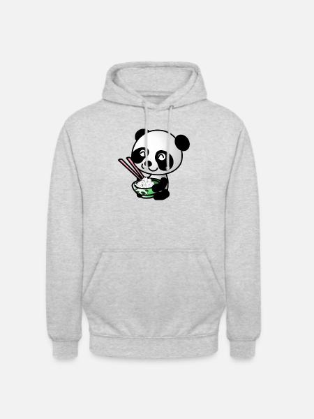 Sweet Panda with rice bowl - Unisex Hoodie - light heather grey