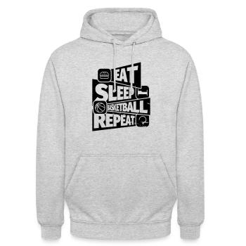 Basketball lustiger Spruch: Eat, Sleep - Unisex Hoodie - Hellgrau meliert - Vorne - Alina (178cm) & Michal (187cm)