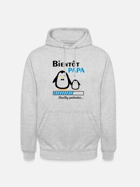 bientôt papa pingouin,futur père - Sweat-shirt à capuche unisexe - gris clair chiné