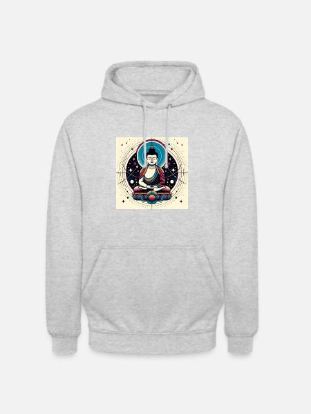 Bunter Space-Buddha - Unisex Hoodie - Hellgrau meliert