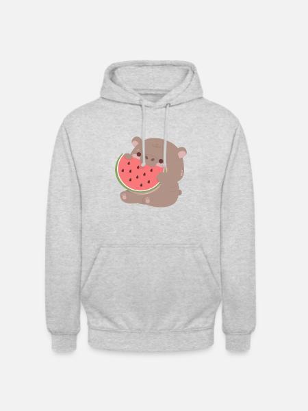 Moo Deng Hippopotame Pastèque - Sweat-shirt à capuche unisexe - gris clair chiné