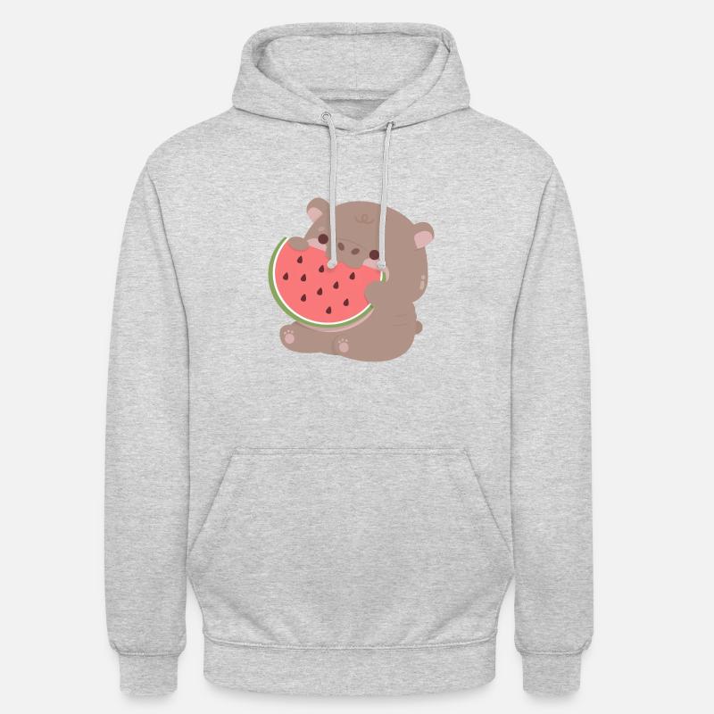 Moo Deng Hippopotame Pastèque - Sweat-shirt à capuche unisexe - gris clair chiné