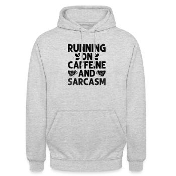 Auf Koffein und Sarkasmus Laufen Sarkasmus Sarkastisch - Unisex Hoodie - Hellgrau meliert - Vorne - Alina (178cm) & Michal (187cm)