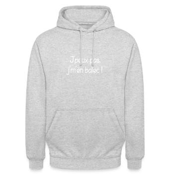 jpeuxpas, j'm'en balec - Sweat-shirt à capuche unisexe - gris clair chiné - Devant - Alina (178cm) & Michal (187cm)