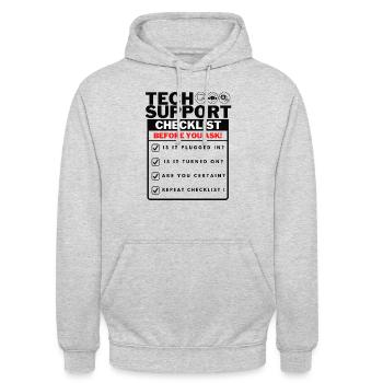 Funny Tech Support Checklist - Unisex Hoodie - light heather grey - Front - Alina (178cm) & Michal (187cm)