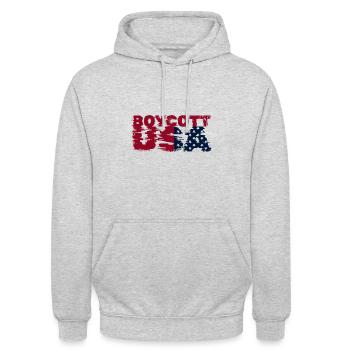 Boykott USA, Boykott Amerika, Glitch USA - Unisex Hoodie - Hellgrau meliert - Vorne - Alina (178cm) & Michal (187cm)