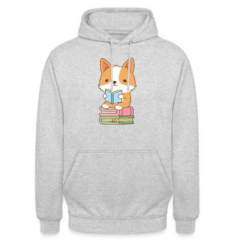 Mignon Corgi aime lire des livres - Sweat-shirt à capuche unisexe - gris clair chiné - Devant - Alina (178cm) & Michal (187cm)