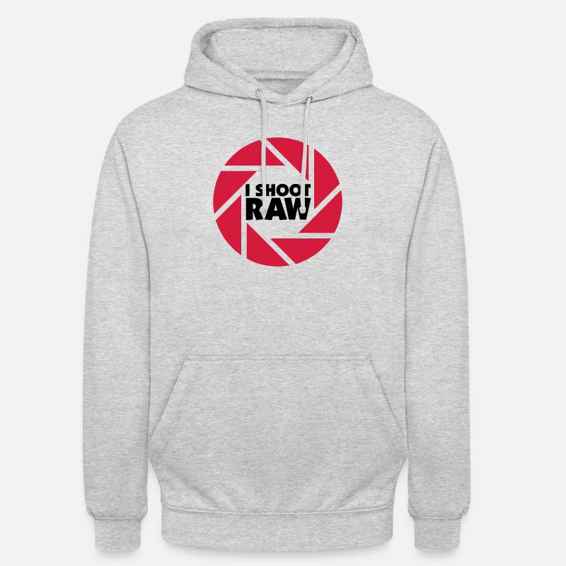 I shoot RAW - schwarz - Unisex Hoodie - Hellgrau meliert