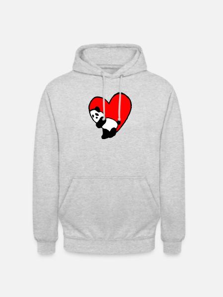 panda coeur - Sweat-shirt à capuche unisexe - gris clair chiné