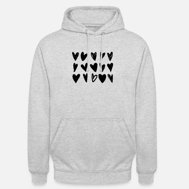 Beaucoup de petits cœurs noirs - Sweat-shirt à capuche unisexe - gris clair chiné