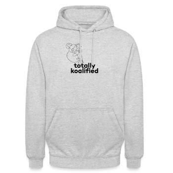 Totally koalified. Des blagues sur les mots avec koala. - Sweat-shirt à capuche unisexe - gris clair chiné - Devant - Alina (178cm) & Michal (187cm)