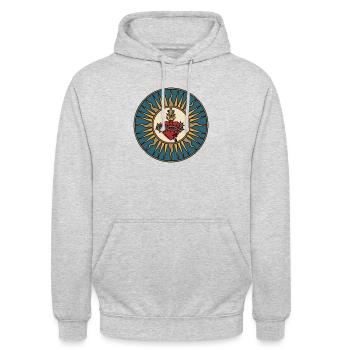 Heiligstes Herz Jesu Christi - Unisex Hoodie - Hellgrau meliert - Vorne - Alina (178cm) & Michal (187cm)