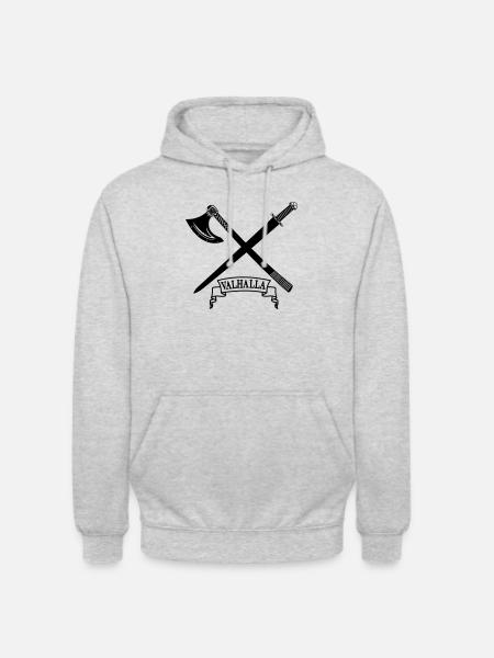 Valhalla avec hache et épée - Sweat-shirt à capuche unisexe - gris clair chiné