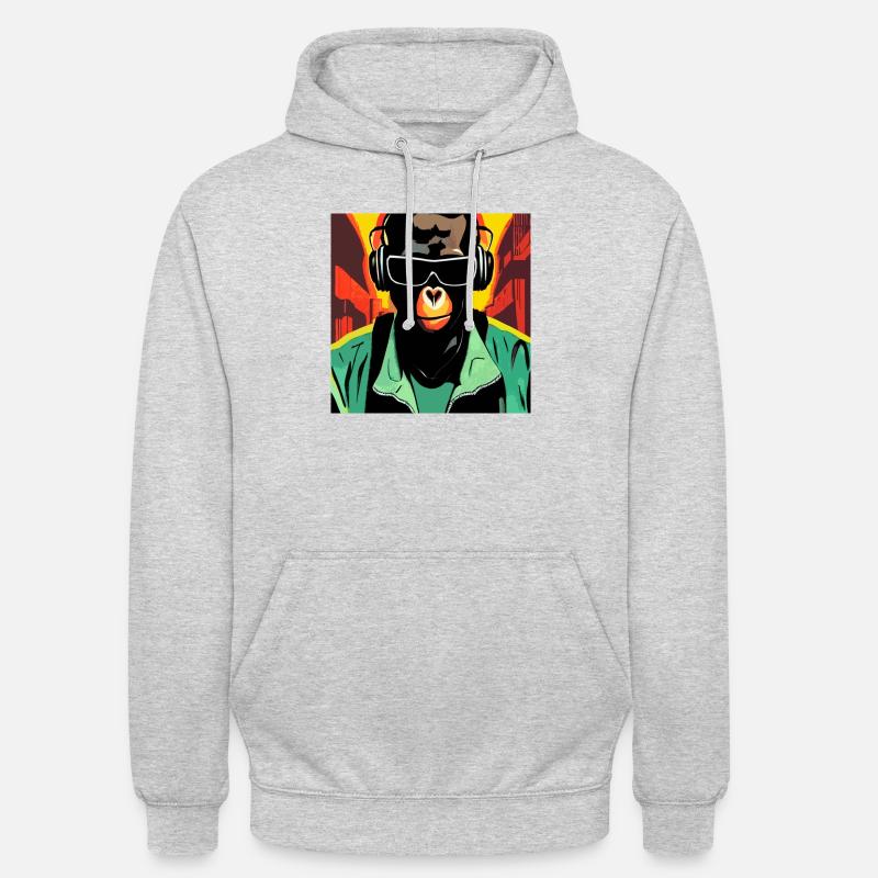 Affe hört Musik mit Kopfhörern - Unisex Hoodie - Hellgrau meliert