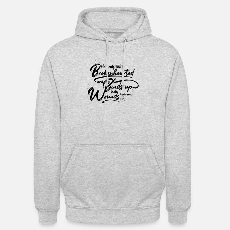 He heals the Brokenhearted - Unisex Hoodie - Hellgrau meliert